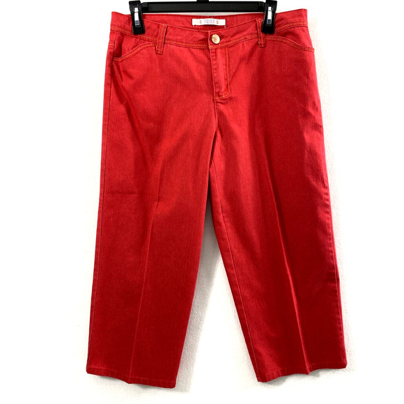 Bill Bass Capri‎ Jean Shorts Womens 10 Petite Red Denim Stretch - Picture 1 of 9